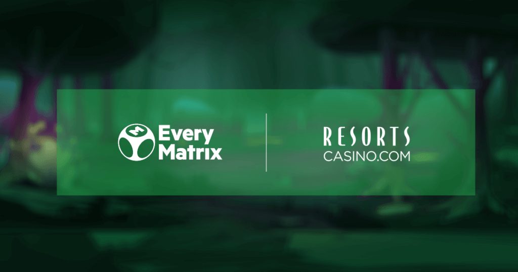 Background with trees, on a green hue, with EverYMatrix and Resorts casino.com logos